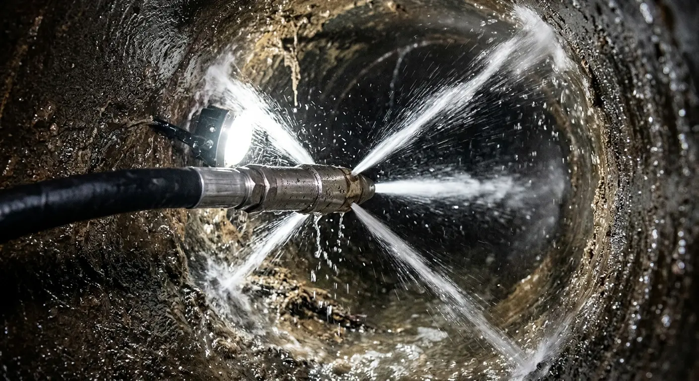 High-pressure hydro jetting nozzle cleaning sewer pipe for Storm Drain Cleaning in Orcutt
